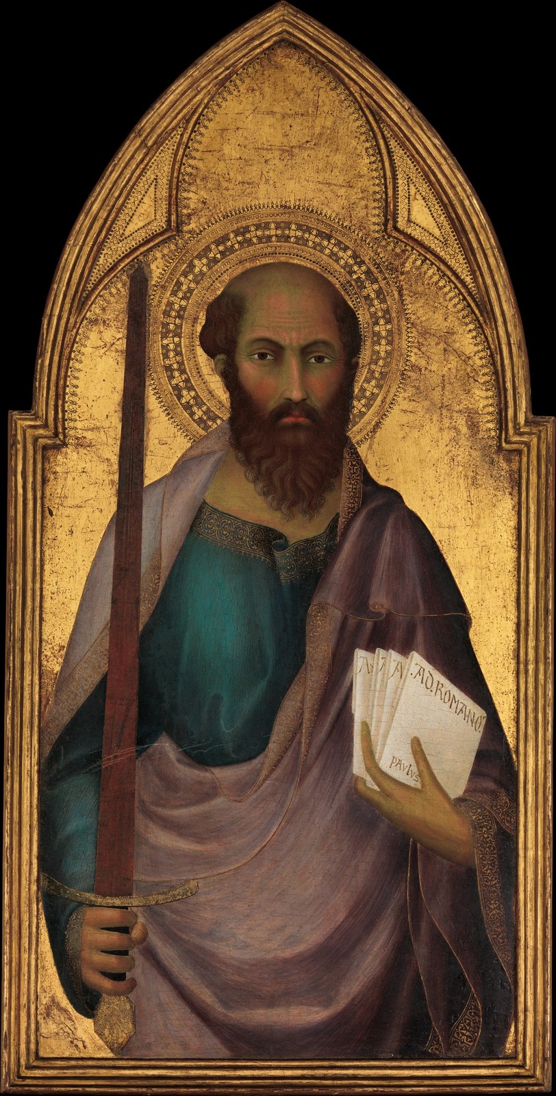 Lippo Memmi’s gold-ground panel of Saint Paul with his identifying sword and book.