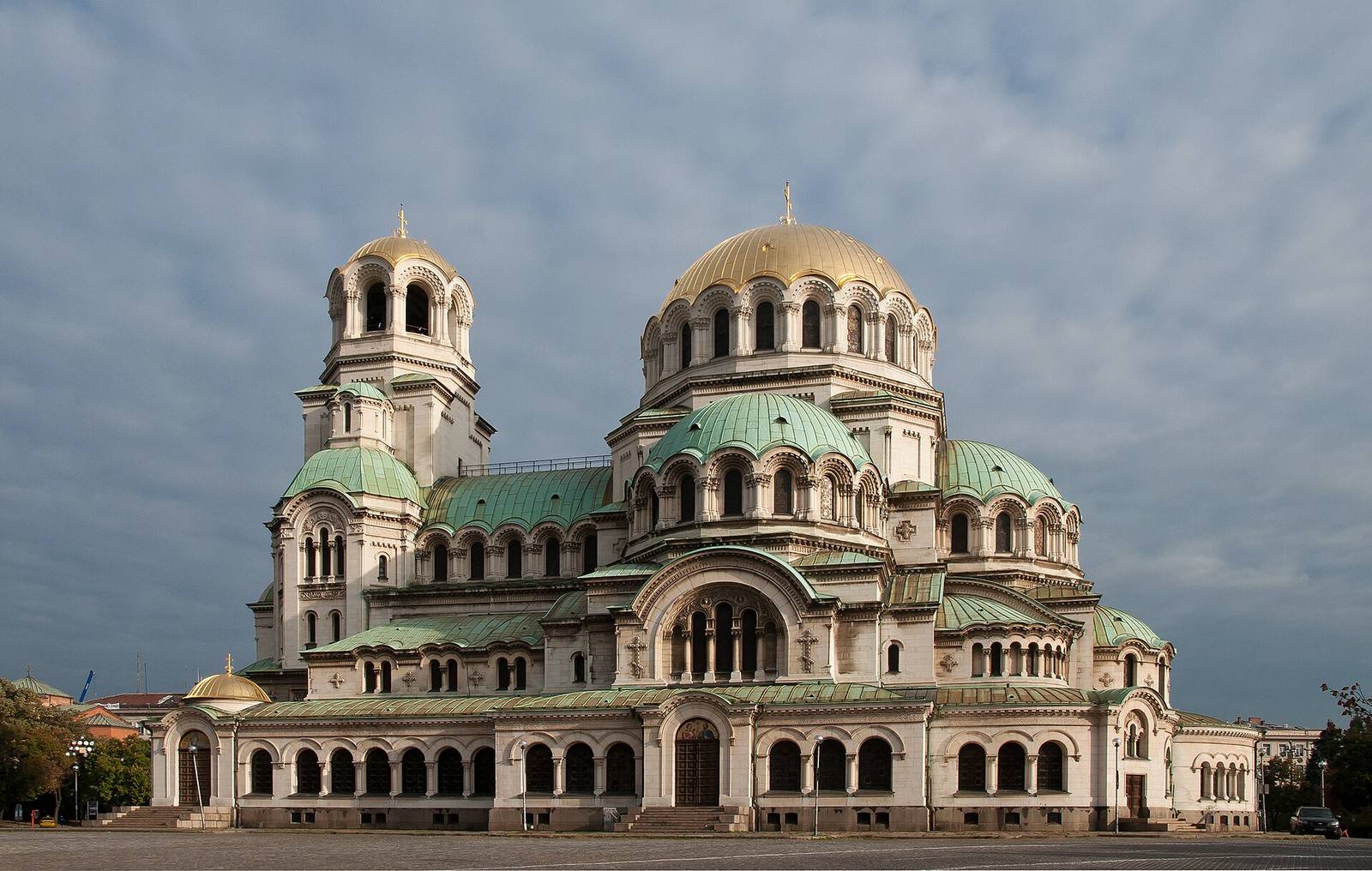 The gold and green domes of St Alexander Nevsky Cathedral in Sofia.