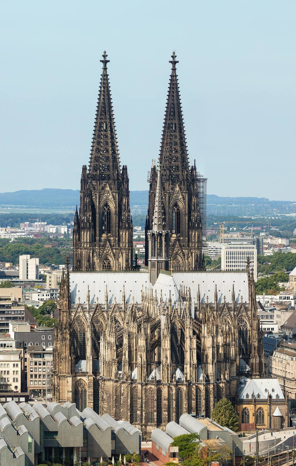 Cologne Cathedral’s twin openwork spires rising above its Gothic east end.